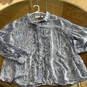 Chico's Blue and White light gauzy Patterned Shirt